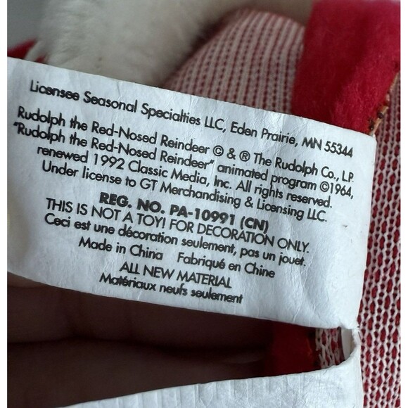 Vtg 90s Rudolph the Red Nose Reindeer Plush Christmas Stocking Red Shiny Nose 3D - Picture 7 of 7